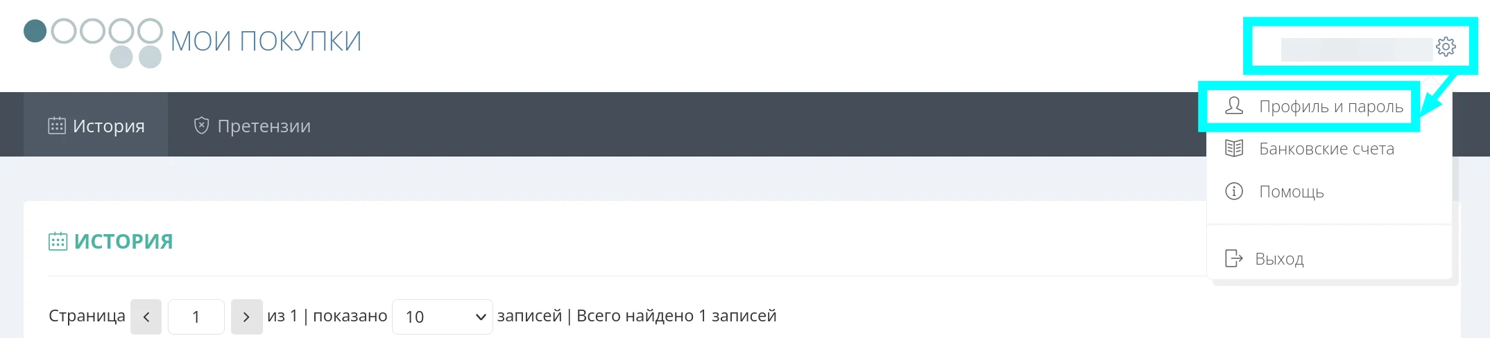 Раздел профиль и пароль